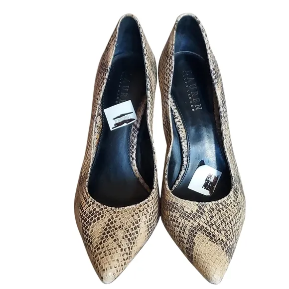Lauren Ralph Lauren Snakeskin Embossed Leather Pointed Toe Stilletto Heels