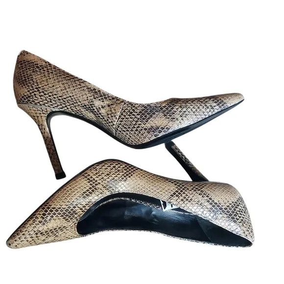 Lauren Ralph Lauren Snakeskin Embossed Leather Pointed Toe Stilletto Heels