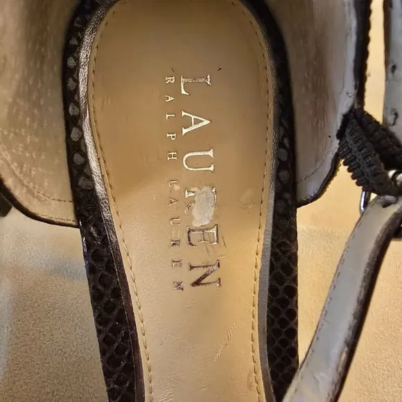 LAUREN RALPH LAUREN SOPHIE PUMPS SNAKE PRINT LEATHER BROWN SIZE 8B 4&quot;HEELS