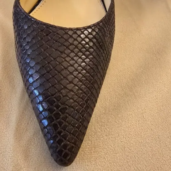 LAUREN RALPH LAUREN SOPHIE PUMPS SNAKE PRINT LEATHER BROWN SIZE 8B 4&quot;HEELS