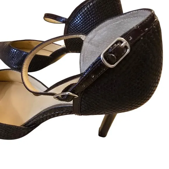 LAUREN RALPH LAUREN SOPHIE PUMPS SNAKE PRINT LEATHER BROWN SIZE 8B 4&quot;HEELS