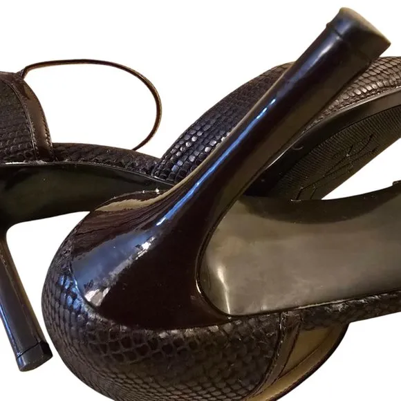 LAUREN RALPH LAUREN SOPHIE PUMPS SNAKE PRINT LEATHER BROWN SIZE 8B 4&quot;HEELS