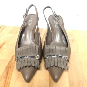 Lauren Ralph Lauren Taupe Kiltie Slingback Heels Latasha Office Work 7 Nude