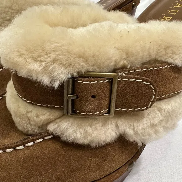 Lauren Ralph Lauren Wooden Suede Heeled Clogs Wool Shearling Y2K Size 8