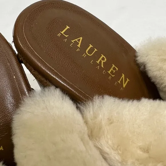 Lauren Ralph Lauren Wooden Suede Heeled Clogs Wool Shearling Y2K Size 8