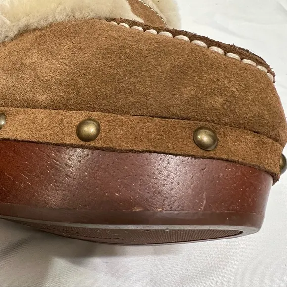 Lauren Ralph Lauren Wooden Suede Heeled Clogs Wool Shearling Y2K Size 8
