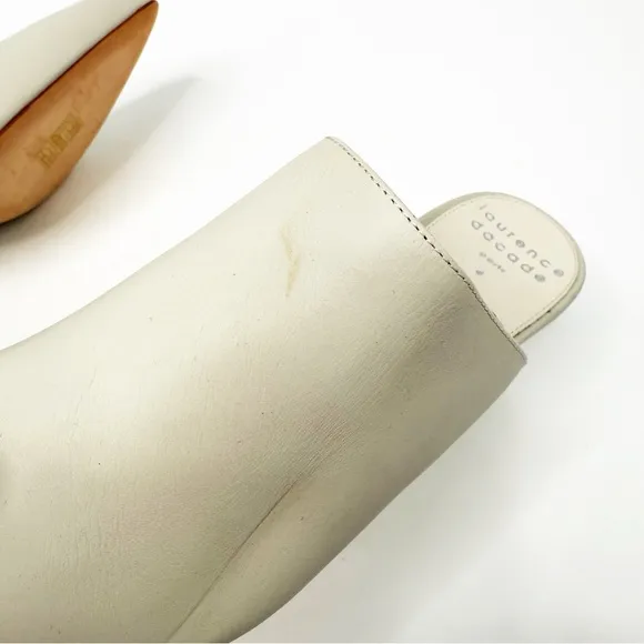 Laurence Dacade Stefany Leather Pointed-Toe Mules in Cream Leather, Size 36.5