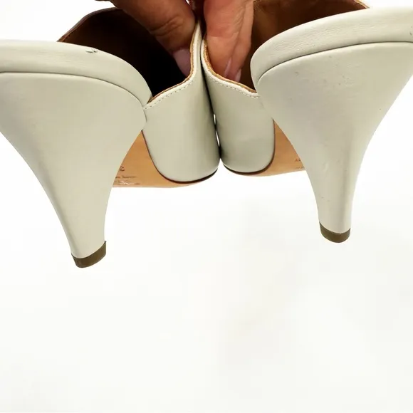 Laurence Dacade Stefany Leather Pointed-Toe Mules in Cream Leather, Size 36.5