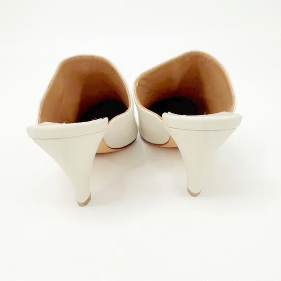 Laurence Dacade Stefany Leather Pointed-Toe Mules in Cream Leather, Size 36.5