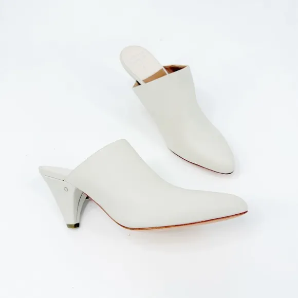 Laurence Dacade Stefany Leather Pointed-Toe Mules in Cream Leather, Size 36.5