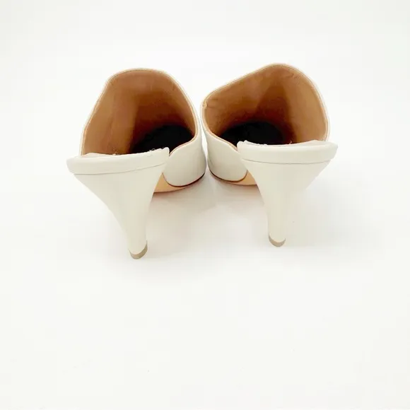Laurence Dacade Stefany Leather Pointed-Toe Mules in Cream Leather, Size 36.5