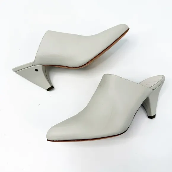 Laurence Dacade Stefany Leather Pointed-Toe Mules in Cream Leather, Size 36.5