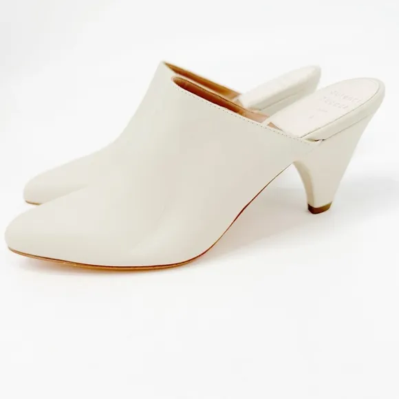 Laurence Dacade Stefany Leather Pointed-Toe Mules in Cream Leather, Size 36.5