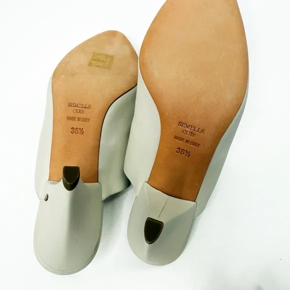 Laurence Dacade Stefany Leather Pointed-Toe Mules in Cream Leather, Size 36.5
