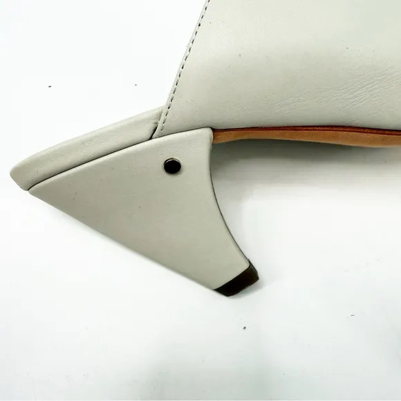 Laurence Dacade Stefany Leather Pointed-Toe Mules in Cream Leather, Size 36.5