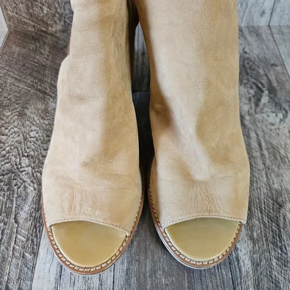 Leather Ankle Booties Suede Chinese Laundry Caleb SZ 11 Block Heel Strap Beige