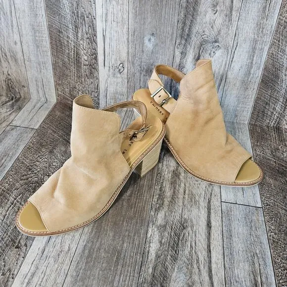 Leather Ankle Booties Suede Chinese Laundry Caleb SZ 11 Block Heel Strap Beige