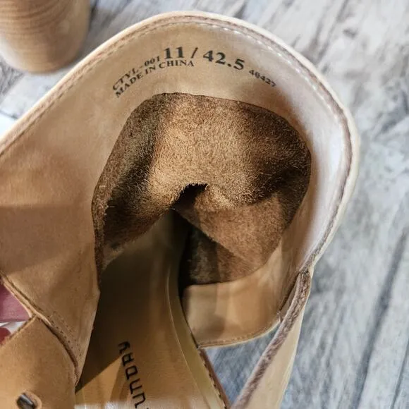 Leather Ankle Booties Suede Chinese Laundry Caleb SZ 11 Block Heel Strap Beige
