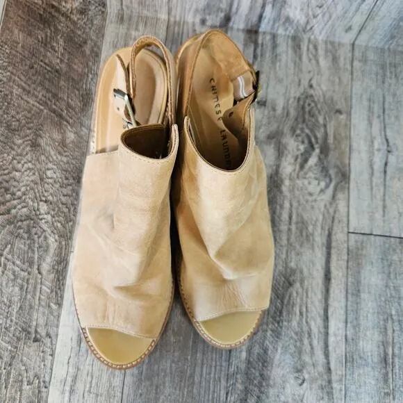 Leather Ankle Booties Suede Chinese Laundry Caleb SZ 11 Block Heel Strap Beige