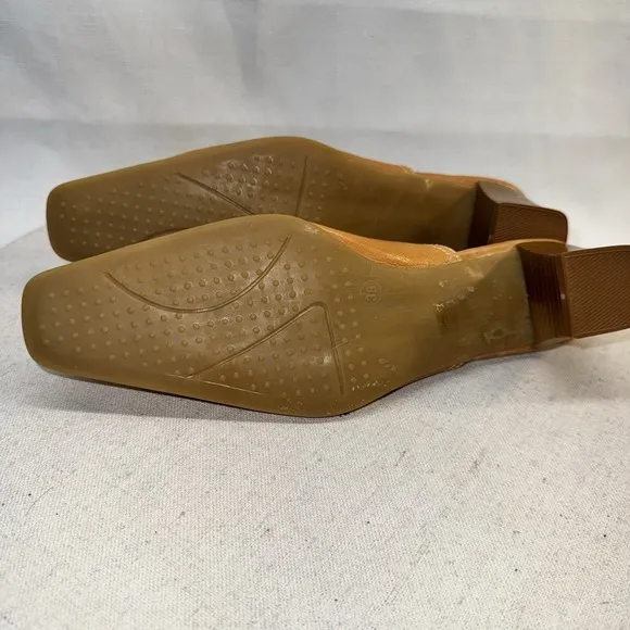 Les Tropeziennes Tan Leather Square Pointed Toe Mules FR38 US6.5 Made in France