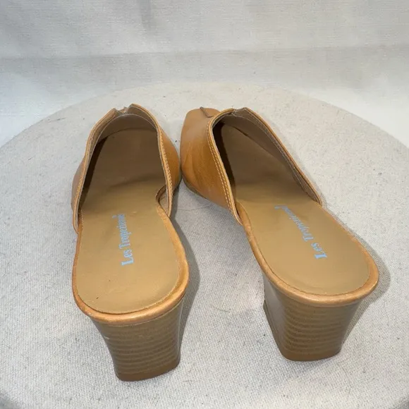 Les Tropeziennes Tan Leather Square Pointed Toe Mules FR38 US6.5 Made in France