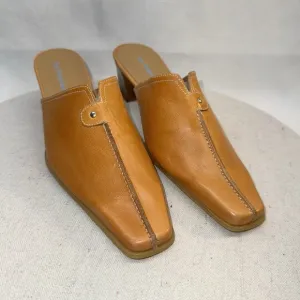 Les Tropeziennes Tan Leather Square Pointed Toe Mules FR38 US6.5 Made in France
