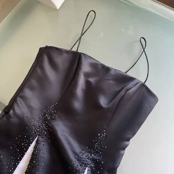Like NEW CACHE Vintage Black Beaded Evening Gown with White Contrast Size 6