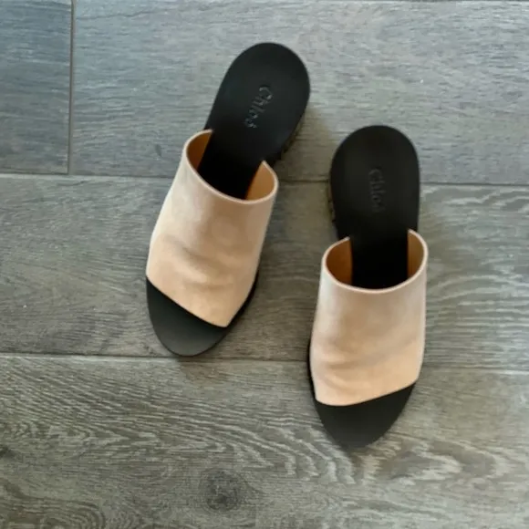 Like new Chloe beige suede mules
