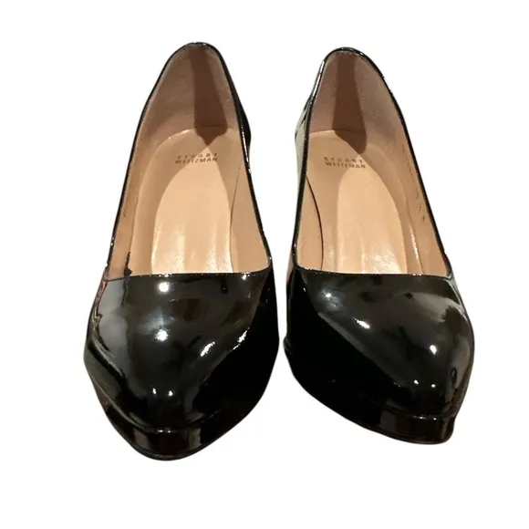 LIKE NEW STUART WEITZMAN BLACK PATENT LEATHER POINTED TOE STILETTO HEELS 10.5