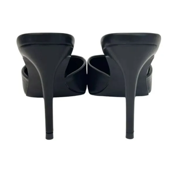 LILIANA / Silla-9/ Black / Pointed Toe / Stiletto Mule / Heels / With Silver Buc