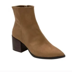 Linea Paolo Women's Sadie Suede Pointed Block Heeled Booties Tan Size 12M