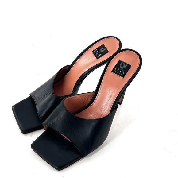 LITA By Ciara Solid Square Toe Slide Heels 39 8.5 Black NWOT Mules SandalsSlide