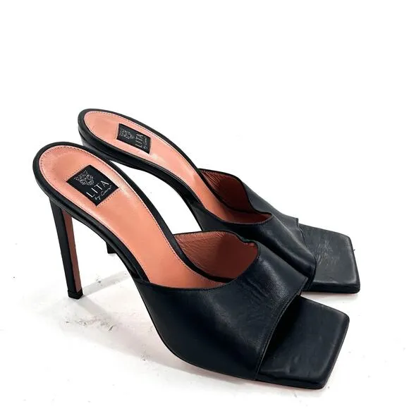LITA By Ciara Solid Square Toe Slide Heels 39 8.5 Black NWOT Mules SandalsSlide