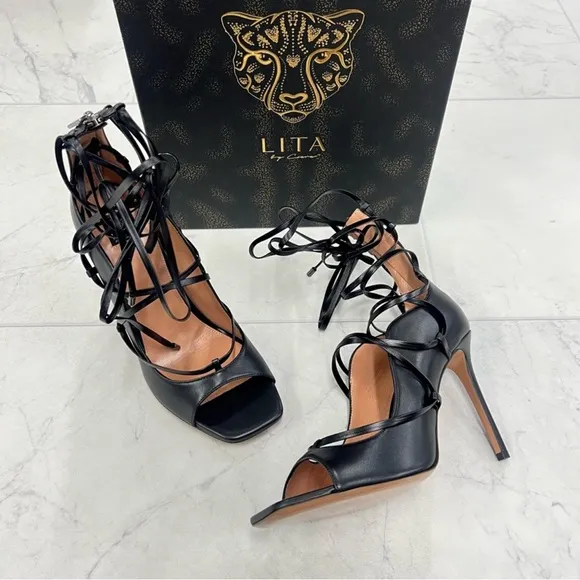 LITA by Ciara Solid Strappy Sandal in Black Size 40 (US 9.5)