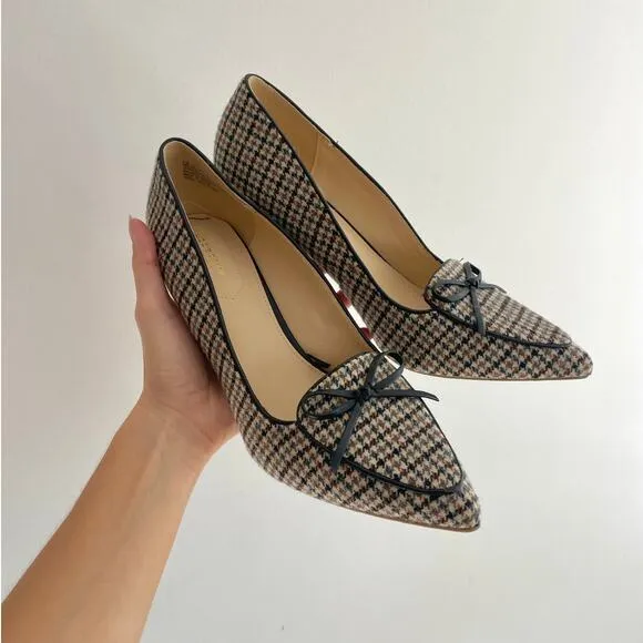 Liz Claiborne - Brown Harter Houndstooth Pointed Toe Spool Pumps Heels with Bow
