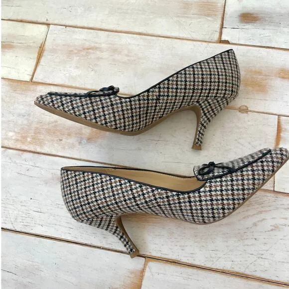 Liz Claiborne - Brown Harter Houndstooth Pointed Toe Spool Pumps Heels with Bow