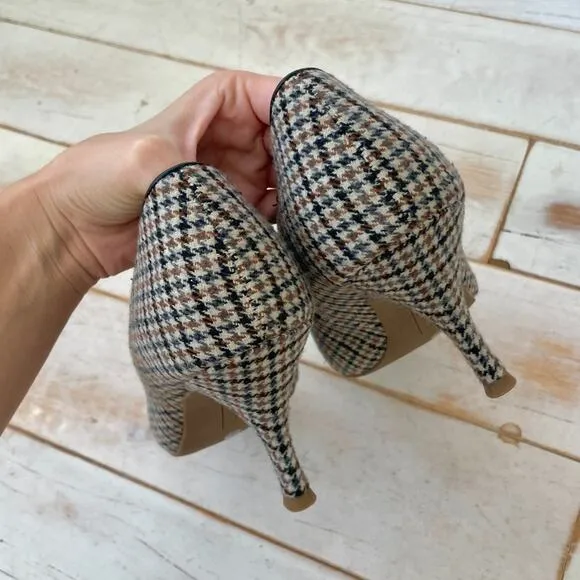 Liz Claiborne - Brown Harter Houndstooth Pointed Toe Spool Pumps Heels with Bow