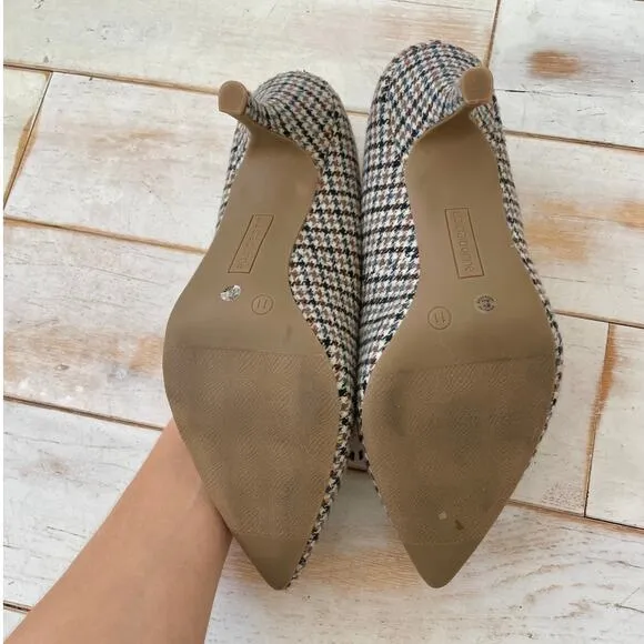 Liz Claiborne - Brown Harter Houndstooth Pointed Toe Spool Pumps Heels with Bow