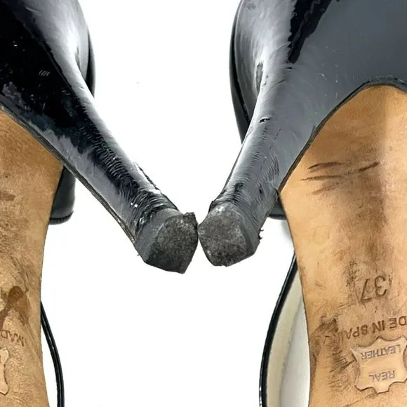 LK Bennett London Sandy Black Patent Leather Strappy Peep Toe Platform Heels 37