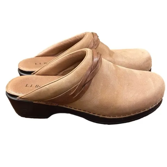 L.L. BEAN Leather Clogs/Mules Leather Braid Tan Suede Women Size 40 (8.5)