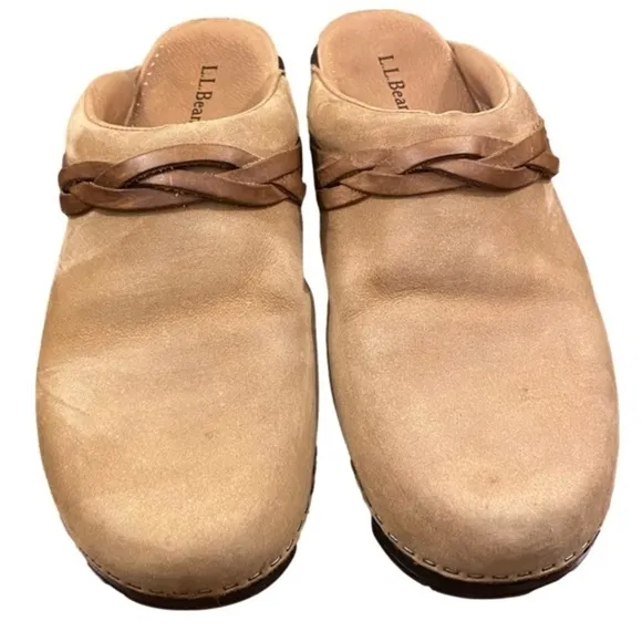 L.L. BEAN Leather Clogs/Mules Leather Braid Tan Suede Women Size 40 (8.5)