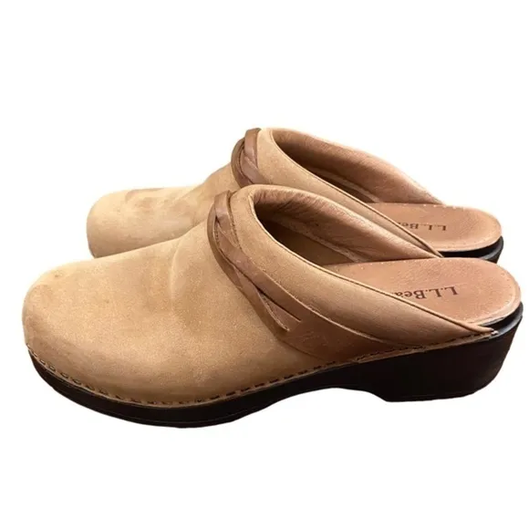 L.L. BEAN Leather Clogs/Mules Leather Braid Tan Suede Women Size 40 (8.5)