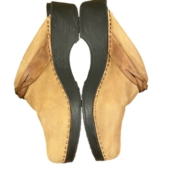 L.L. BEAN Leather Clogs/Mules Leather Braid Tan Suede Women Size 40 (8.5)