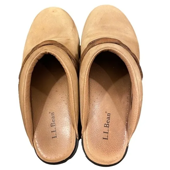 L.L. BEAN Leather Clogs/Mules Leather Braid Tan Suede Women Size 40 (8.5)