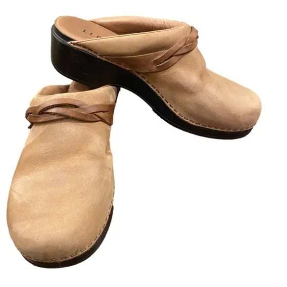 L.L. BEAN Leather Clogs/Mules Leather Braid Tan Suede Women Size 40 (8.5)