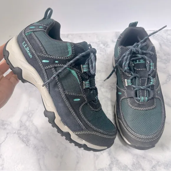 L.L. Bean Women's Trail Model 4 Black and teal trail Hiking waterproof Shoes 8