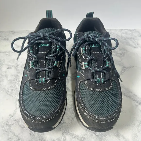 L.L. Bean Women's Trail Model 4 Black and teal trail Hiking waterproof Shoes 8