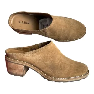L.L.Bean Suede Wood Heeled Clogs Women’s 8M | Tan Leather Mules