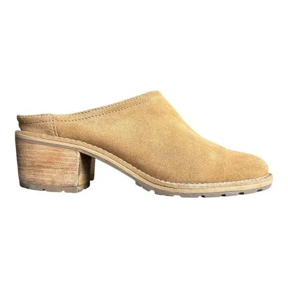 L.L.Bean Suede Wood Heeled Clogs Women’s 8M | Tan Leather Mules