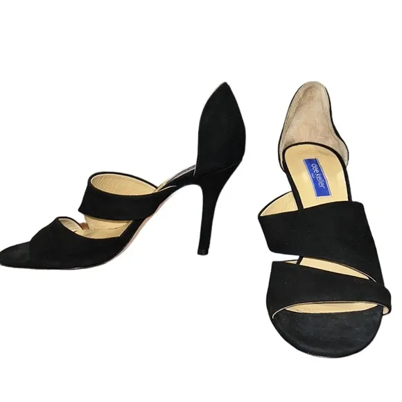 LN Dee Keller Black Suede D’Orsay Strappy Open Toe Stiletto Heels - 38.5 / 7.5